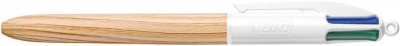 Golyóstoll, 0,32 mm, nyomógombos, négyszínű, BIC "4 Colours Wood Effect"