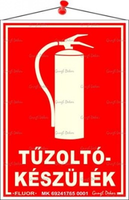 Információs tábla, 12,5x17,5 cm, fluoreszkáló, utánvilágítós, "Tűzoltókészülék"