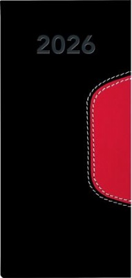 Zsebnaptár, fekvő elrendezésű, DAYLINER, "Memphis", fekete-piros