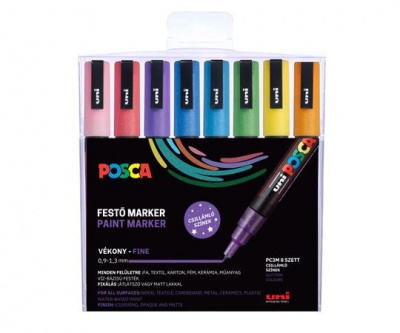 Dekormarker készlet, 0,9-1,3 mm, UNI "Posca PC-3ML", 8 különböző csillogó szín