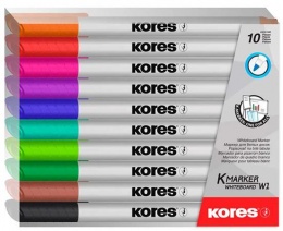 Tábla- és flipchart marker készlet, 1-3 mm kúpos, KORES "K-Marker W1", 10 különböző szín