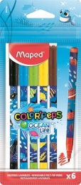 Filctoll készlet, 2 mm, kimosható, MAPED "Color`Peps Ocean Life", 6 különböző szín